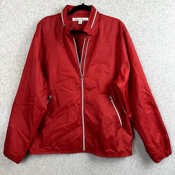 Kenneth Cole Rain Jacket Windbreaker Men's XXL Red Zip Up Hidden Hood Classic - Picture 1 of 15